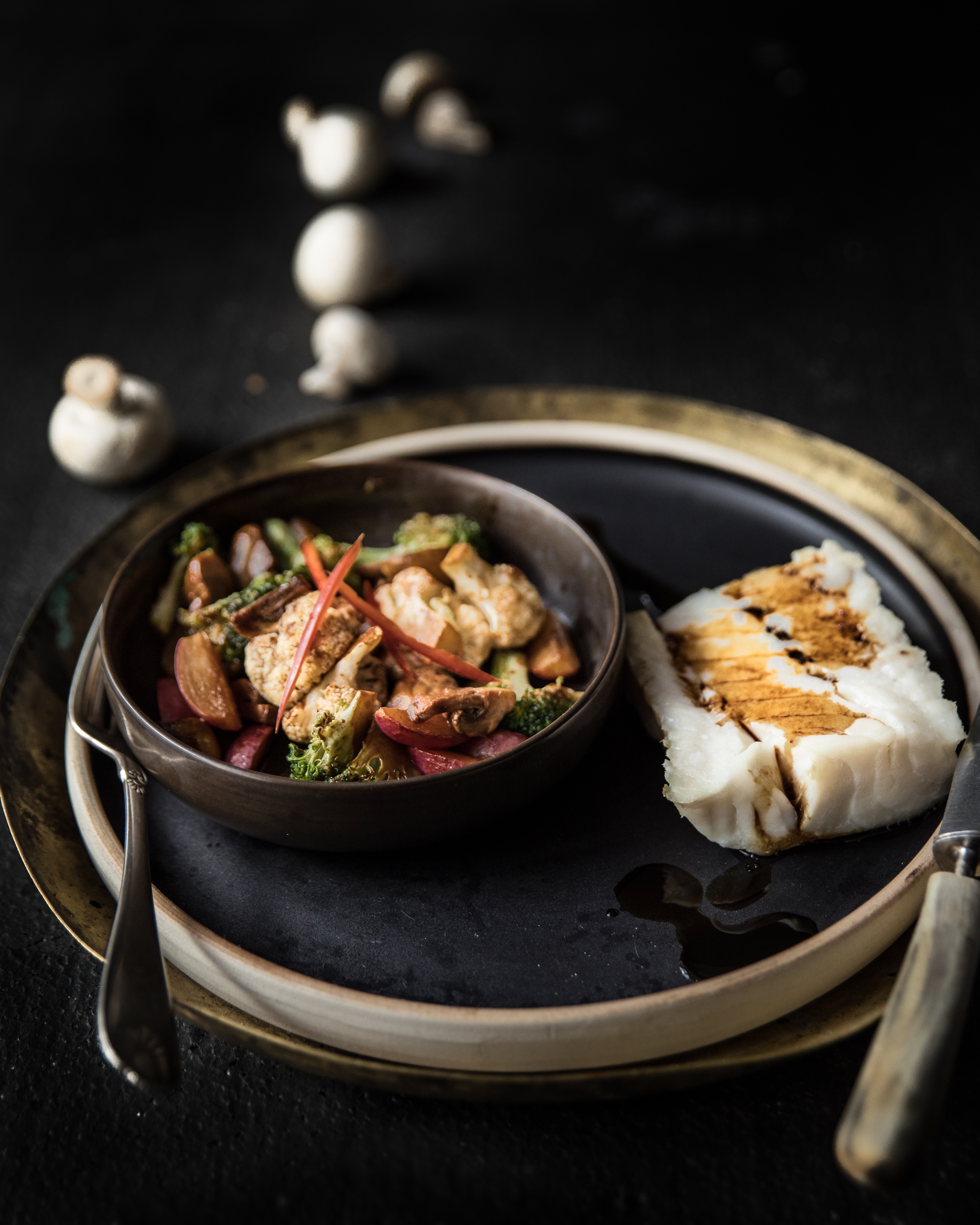 Bakt torsk med teriyaki grønnsaker