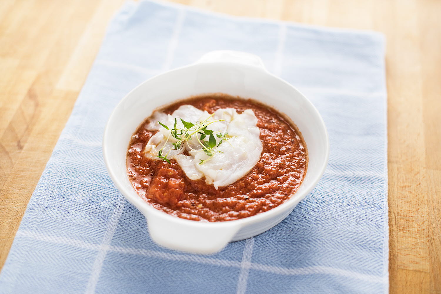 Gazpacho med dampet torskefilet