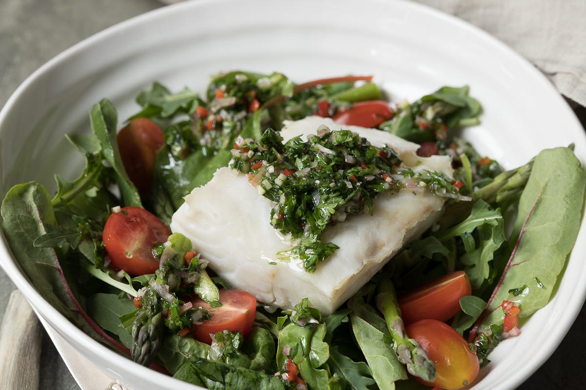 Torsk med chimichurri og grønn salat